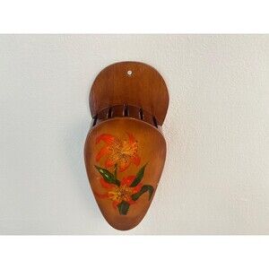 Vintage 1978 Wood Knife Block Wall Hanging Signed Gerry Handpainted Tiger Lily